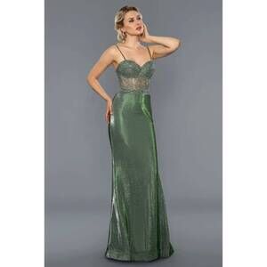 NEW STELLA COUTURE metallic glitter evening gown in green